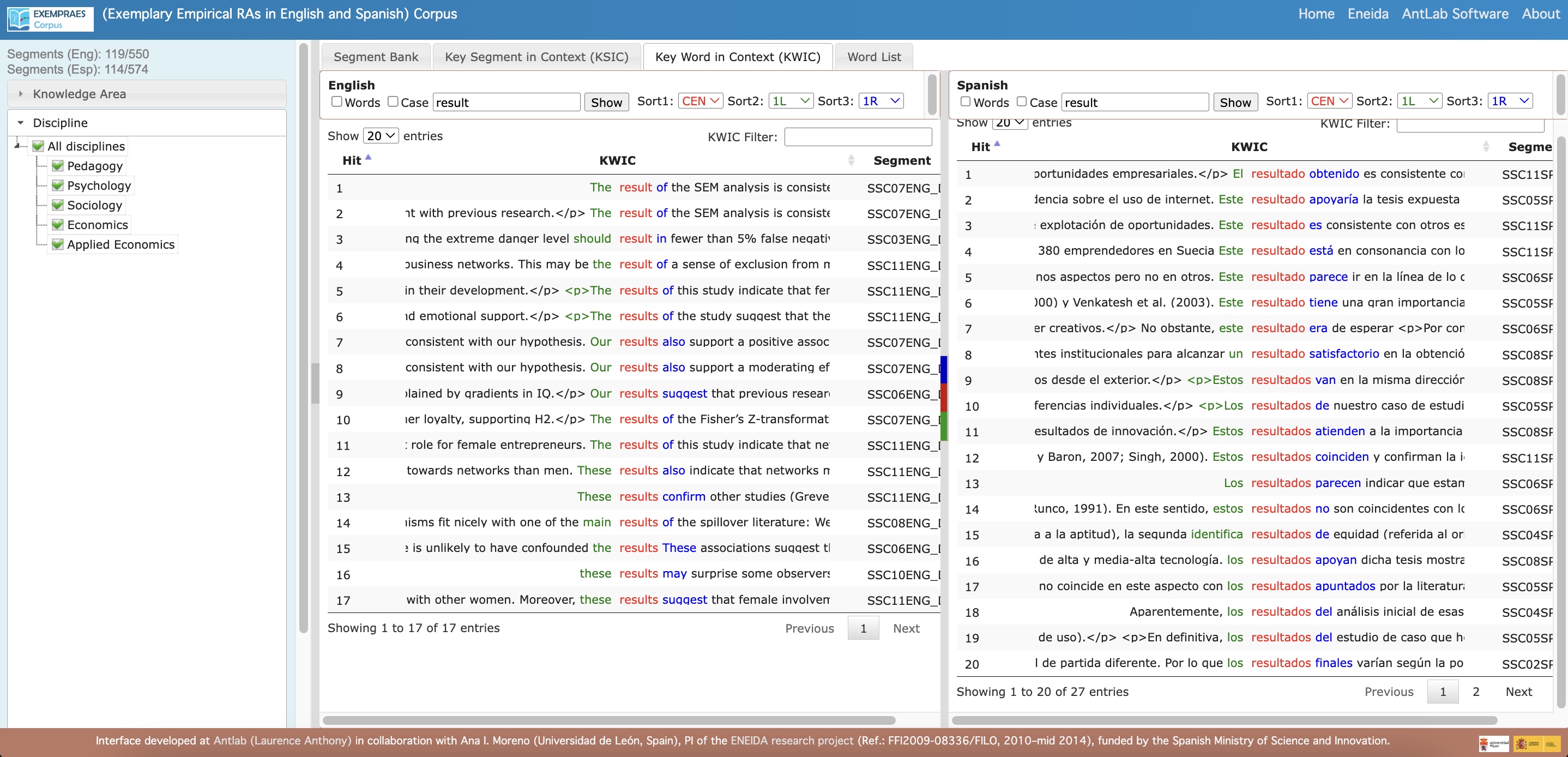 Filter the corpora Exempraes Corpus