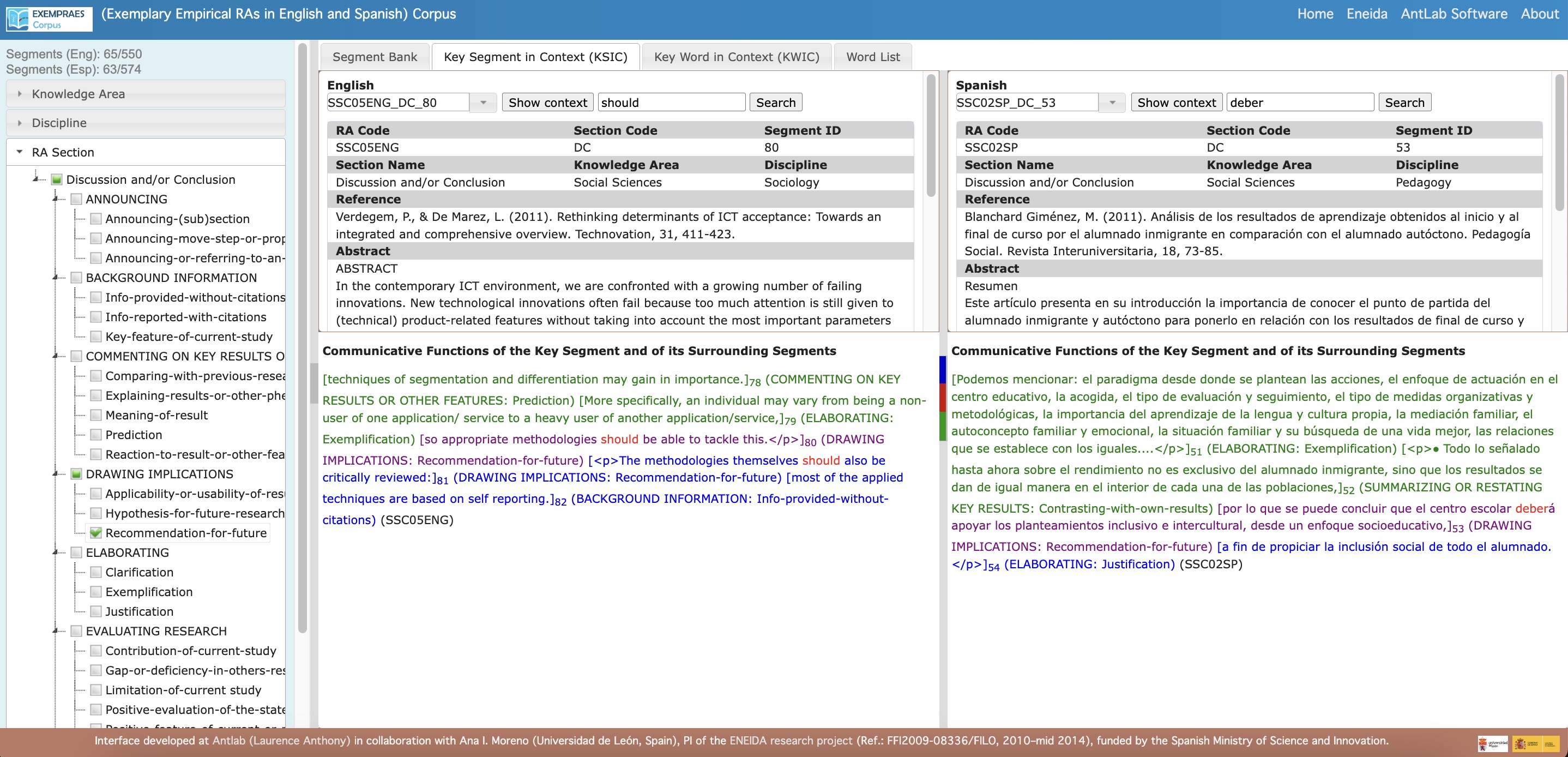 Key Segment in Context Exempraes Corpus